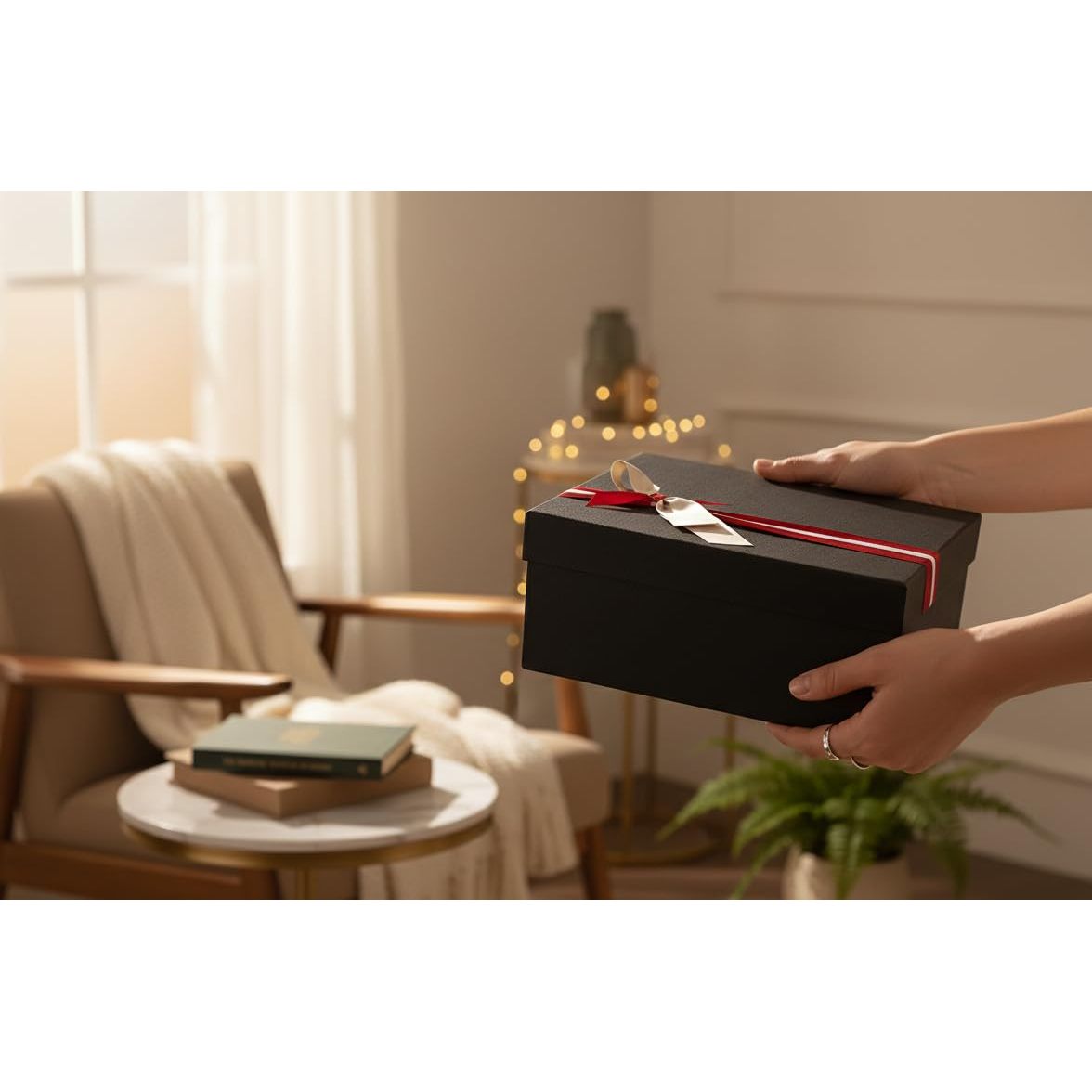 Emartbuy Rigid Gift Box with Ribbon, Rectangular Quality